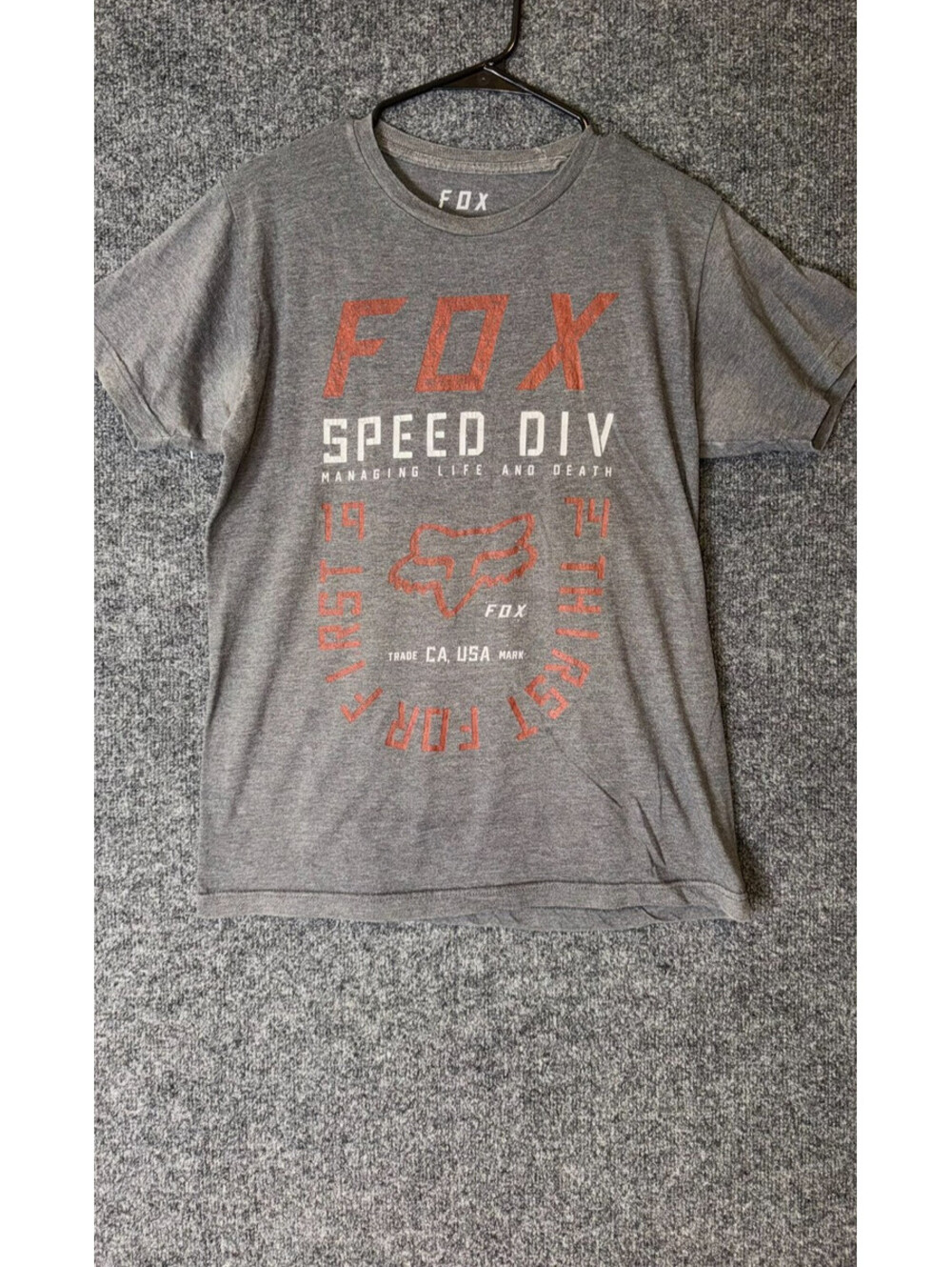 Fox Racing Shirt Mens Medium Gray Speed Div First For A Thirst Moto Graphic Tee